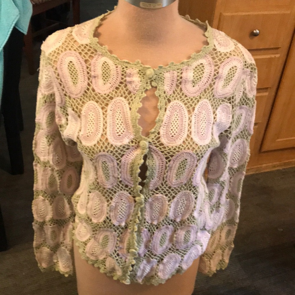 So pretty pail green, white, light lilic covered buttons